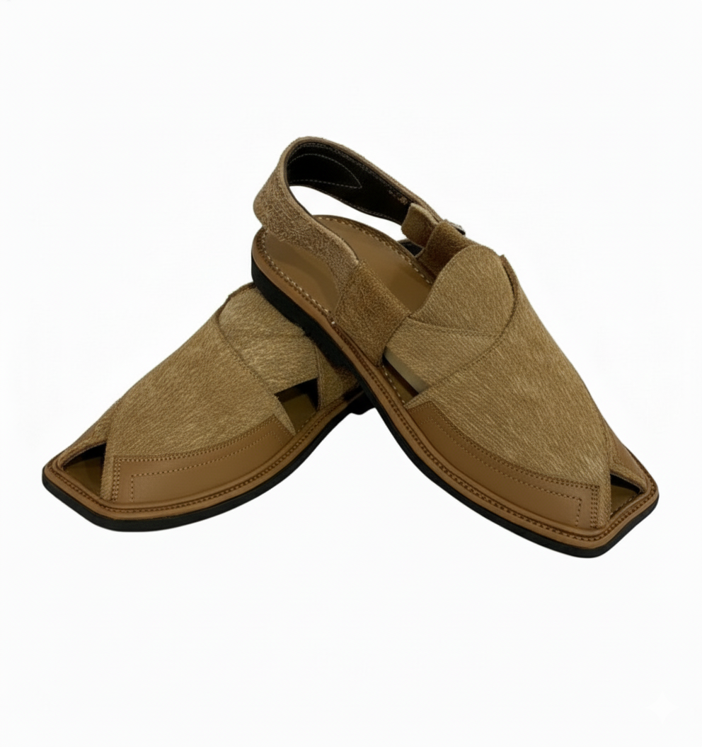 Camel Color Suede With Side Strip Charsadda Chappal