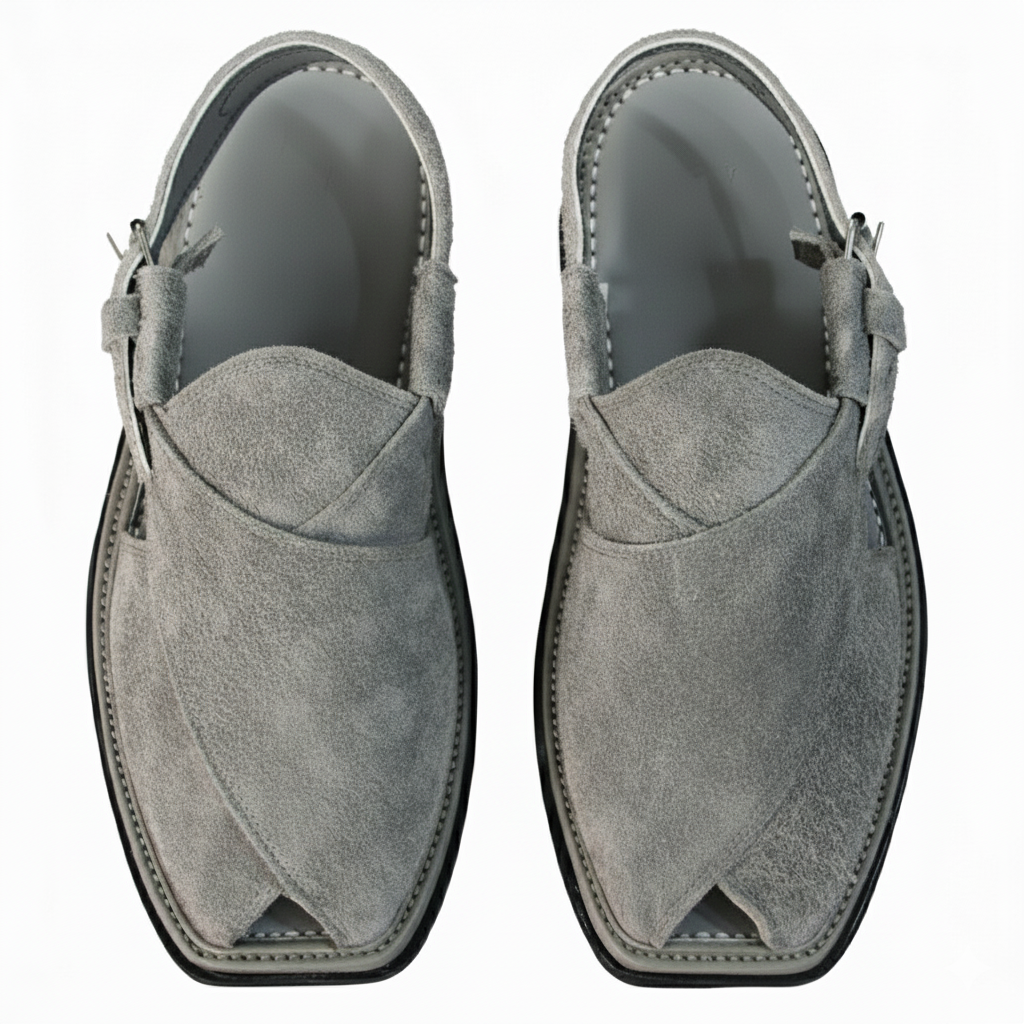 Round Edge Full Gray Suede Charsadda Chappal