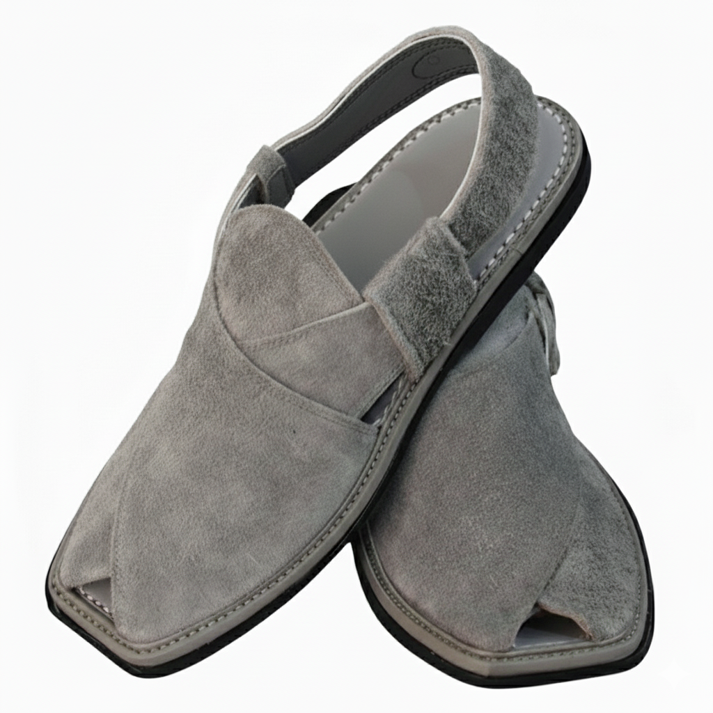 Round Edge Full Gray Suede Charsadda Chappal