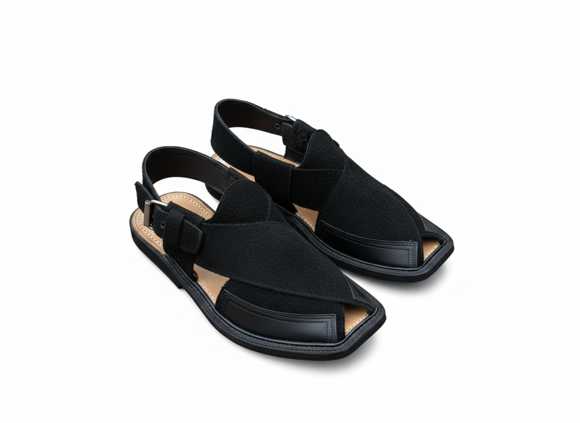 Black Suede With Side Strip Charsadda Chappal